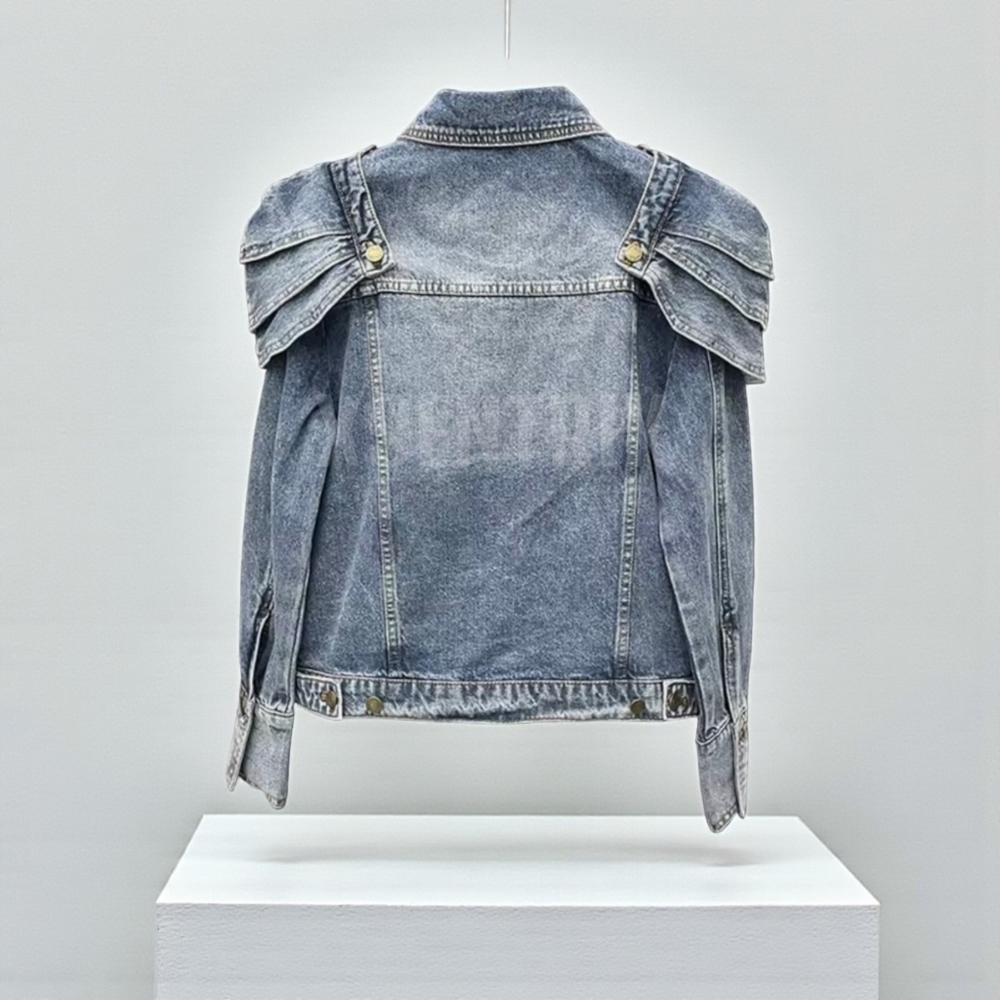 Unique Denim Jacket with Empire Shoulder Details ▪︎ Stonewash Blue ▪︎ LG - Picture 9 of 16